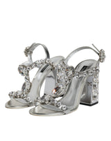 Silver Leather T-strap Crystal Sandals Shoes
