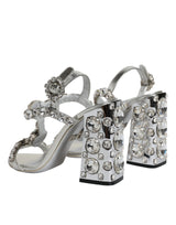 Silver Leather T-strap Crystal Sandals Shoes