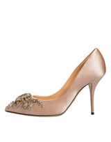 Beige Satin Crystal High Heels Pumps Shoes