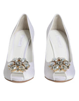 White Crystals Peep Toe Satin Pumps Shoes