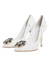 White Taormina Lace Crystal Heels Pumps Shoes