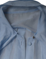 Blue Long Sleeve Button Down Blouse Top