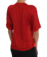 Κόκκινο μεταξωτό floral κεντημένο κομψό κορυφαίο