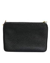 Black Grain Leather Logo Plaque Clutch Bag