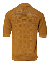 Brown Perforated Collared Short Sleeves T-shirt