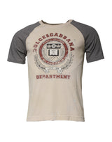 Beige Gray Graphic Print Cotton Crew Neck T-shirt