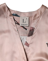 Pink Satin Floral Long Sleeves A-line Midi Dress