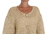 Chic Beige Crochet Knitted Raffia Cardigan