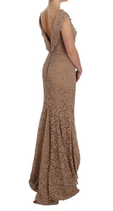 Elegante vestido de encaje floral rosa maxi