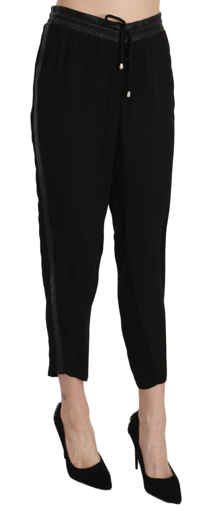 Pantalones elegantes de cintura alta en negro con elegante negro