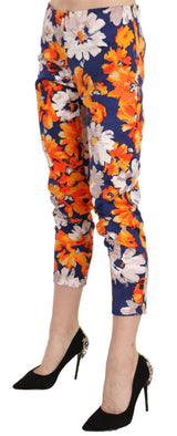 Estampado floral flaco pantalones de vidrio medio