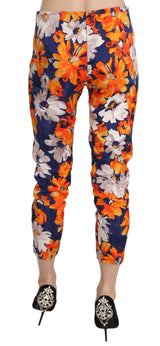 Estampado floral flaco pantalones de vidrio medio