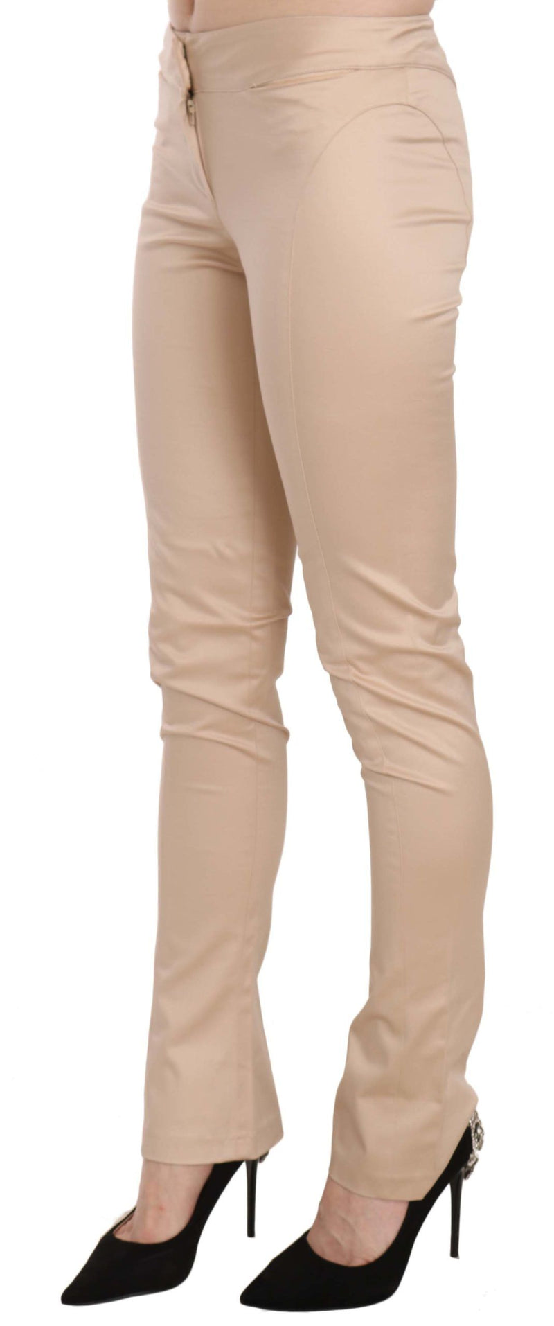 Elegante creme niedrige Taille dünne Hose