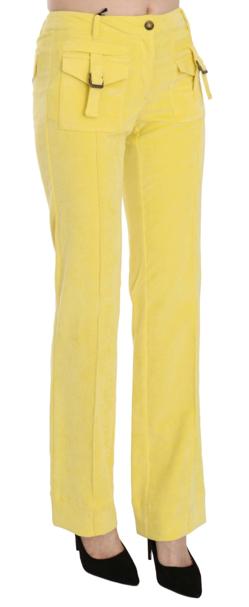 Pantalon de taille moyenne en velours en velours jaune chic