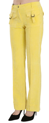 Pantaloni a metà vita chic giallo velluto a velluto