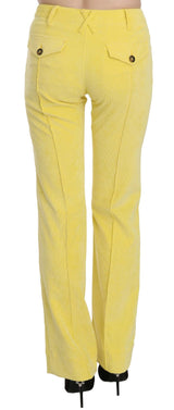 Pantalon de taille moyenne en velours en velours jaune chic