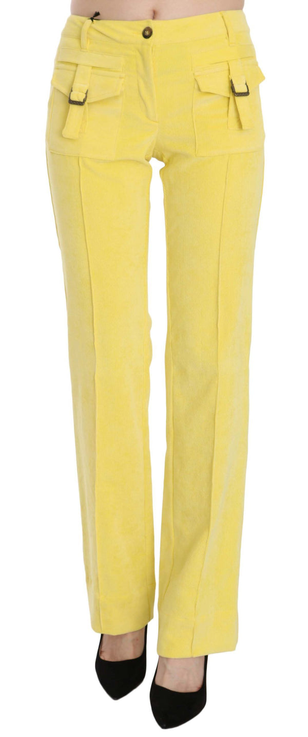 Pantaloni a metà vita chic giallo velluto a velluto