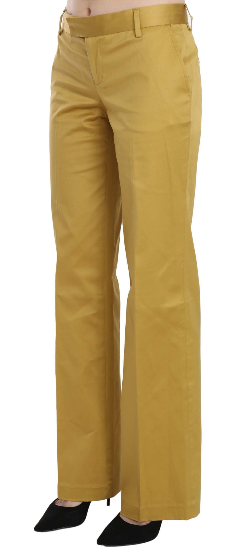 Mustard Mid Waist su misura pantaloni di cotone