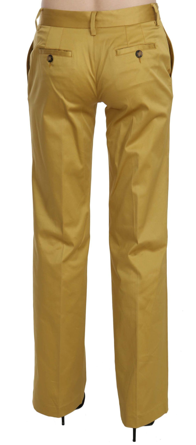 Mustard Mid Waist su misura pantaloni di cotone