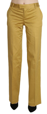 Mustard Mid Waist su misura pantaloni di cotone