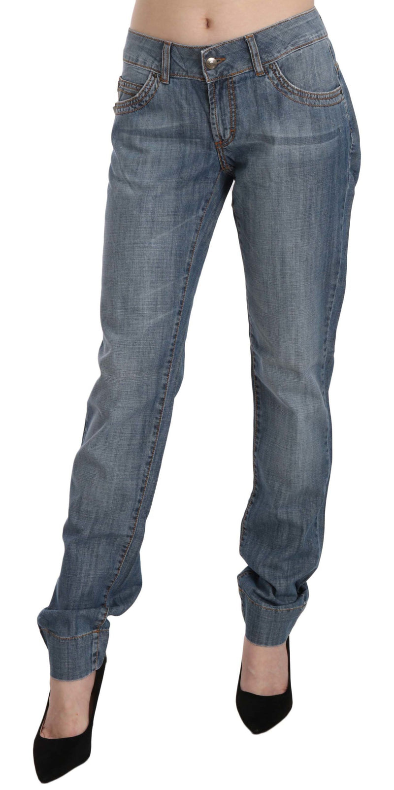 Jeans di denim chic blu lavati blu slim fit