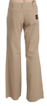 Beige Mid Waist Flared Luxury Trousers