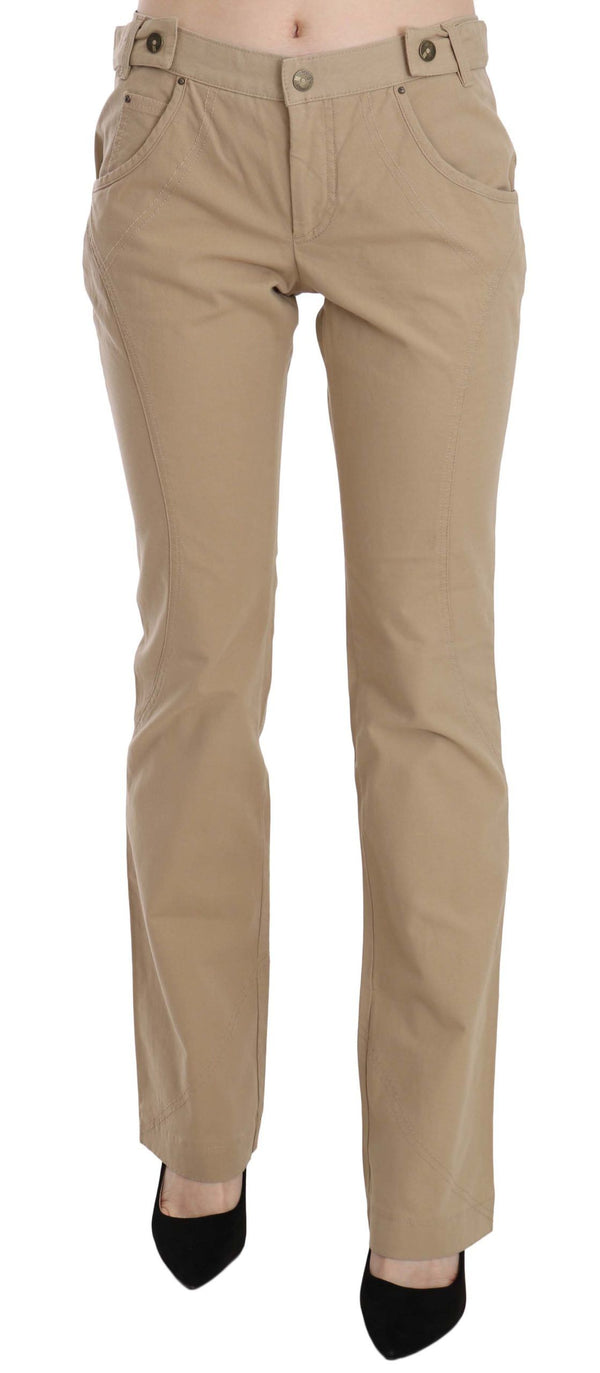 Pantalon à jambe droite de taille moyenne beige