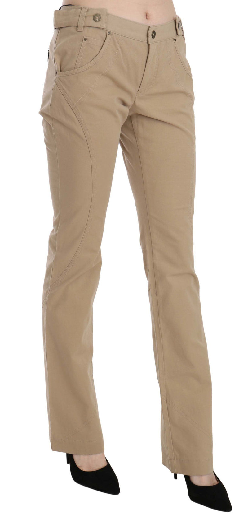 Pantalon à jambe droite de taille moyenne beige