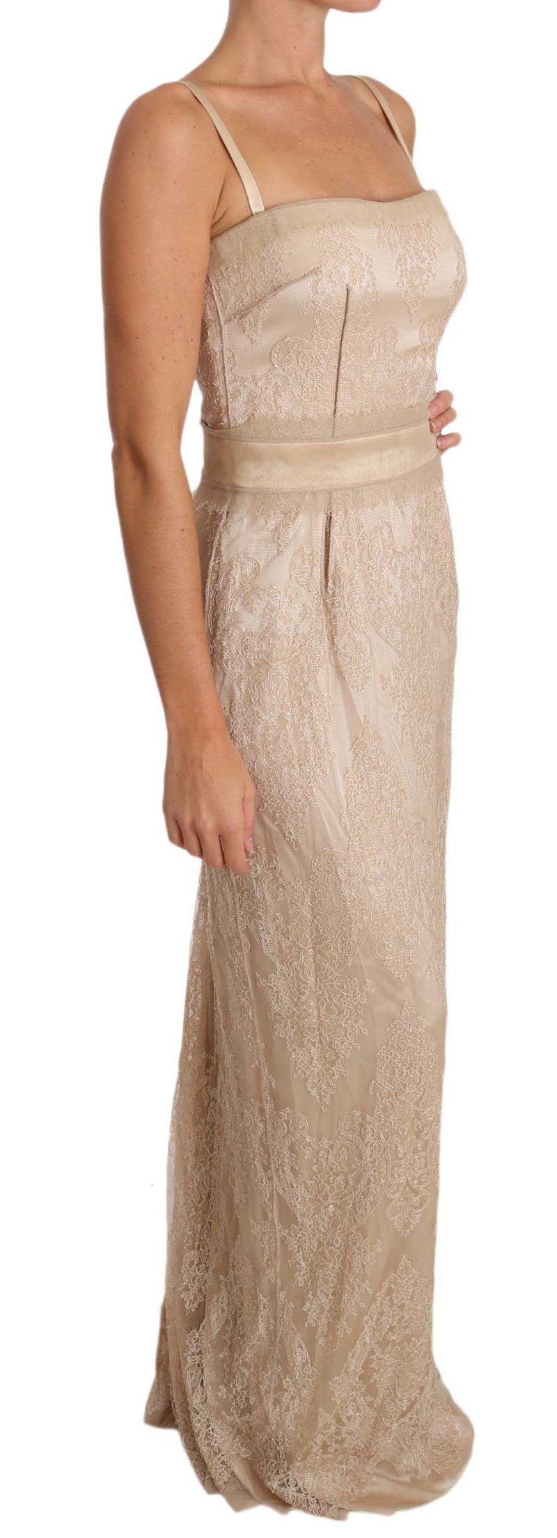 Elegante vestido de vaina beige hasta el suelo