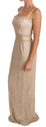 Elegante vestido de vaina beige hasta el suelo