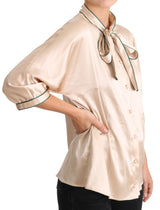 Elegant Beige Seidenmischbluse Top