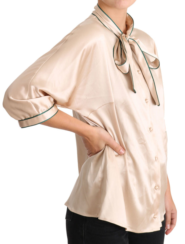 Elegante blusa de mezcla de seda beige de beige