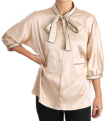 Elegant Beige Seidenmischbluse Top