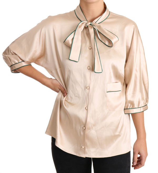 Elegante blusa de mezcla de seda beige de beige