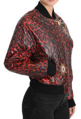 Chaqueta de cuero de leopardo rojo con botones de cristal