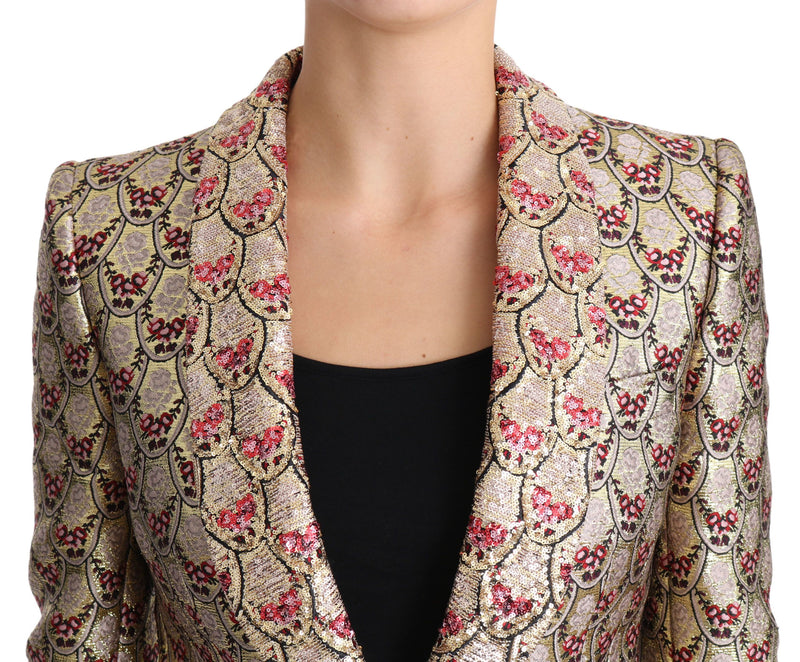 Scintillante giacca blazer con paillettes floreali dorati