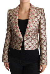 Scintillante giacca blazer con paillettes floreali dorati