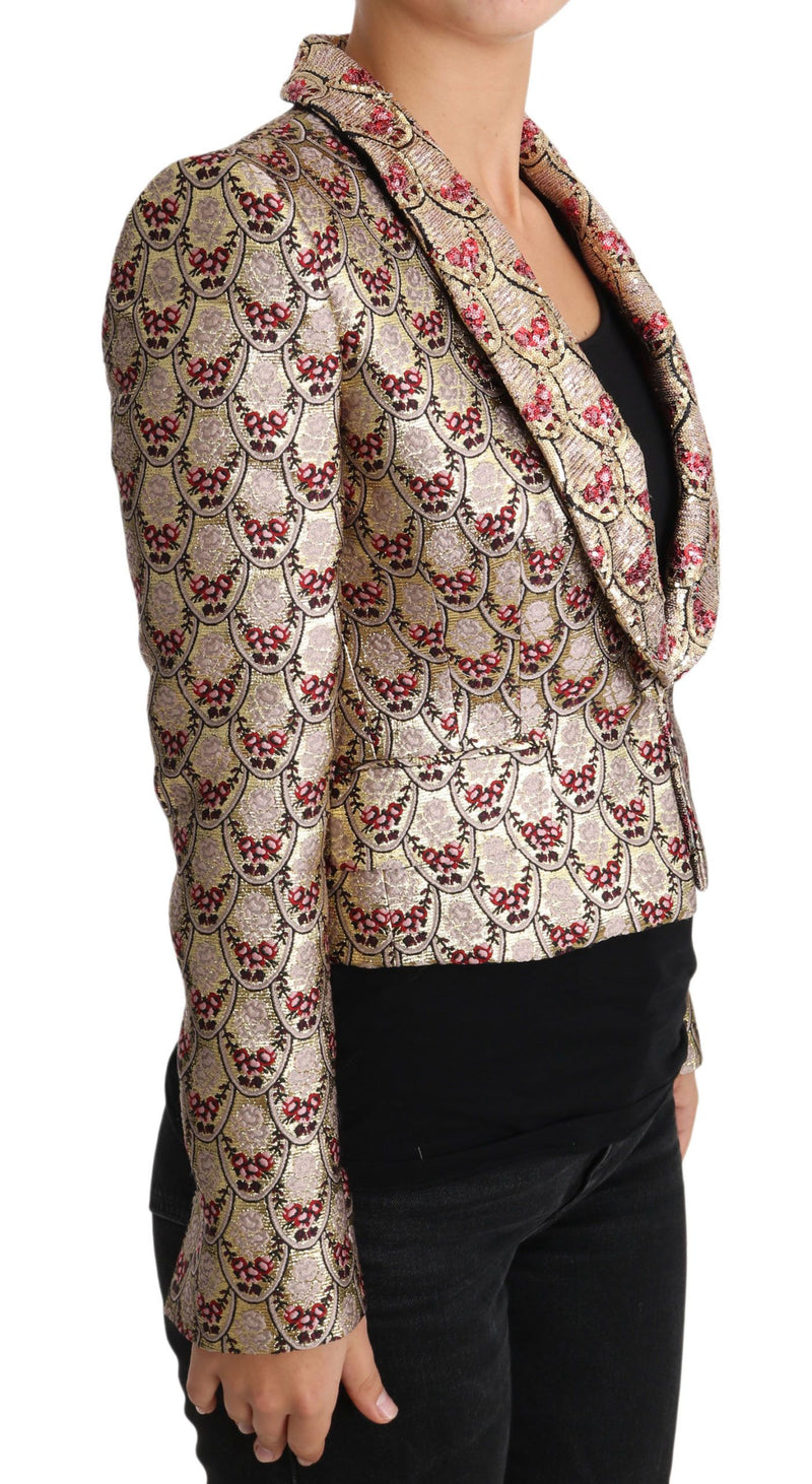 Scintillante giacca blazer con paillettes floreali dorati