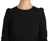 Elegante blusa de cuello de cuello de la tripulación floral negro