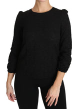 Elegante schwarze Blumencrewneck -Bluse