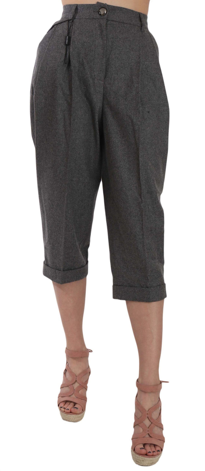 Elegantes pantalones grises de lana gris plisada