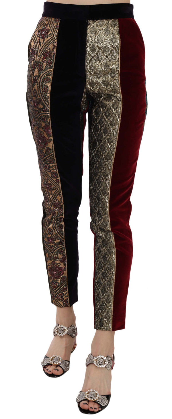 Élégant pantalon cultivé Jacquard multicolore