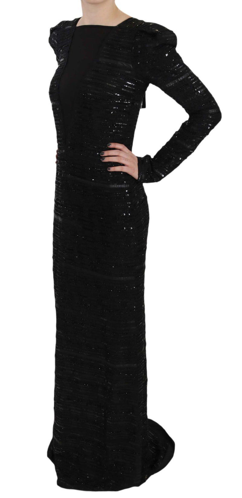 Robe maxi de gaine de soie noire avec paillettes