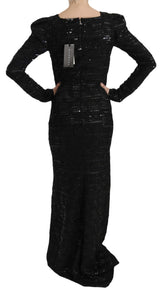 Robe maxi de gaine de soie noire avec paillettes