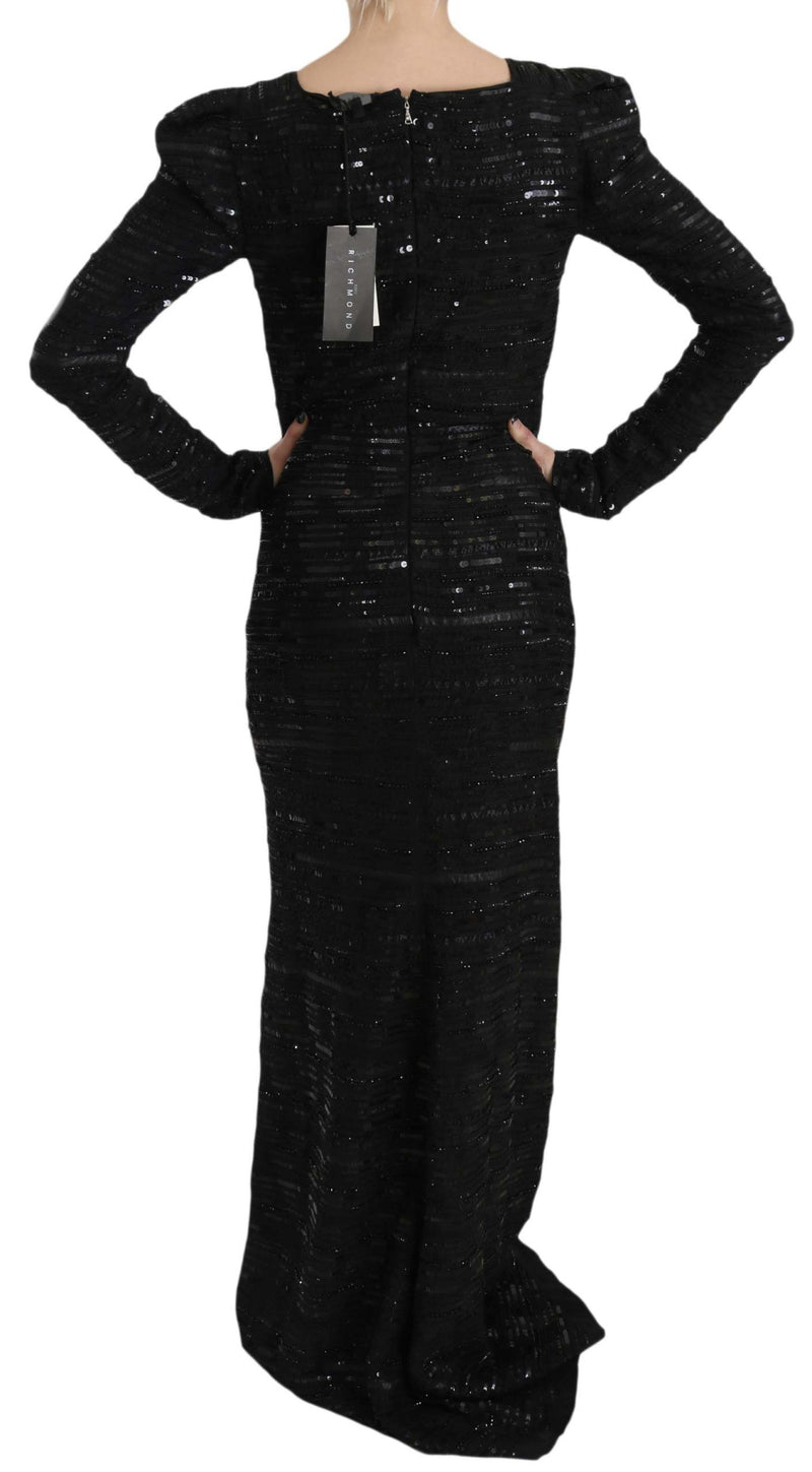 Schwarze Seidenscheide Maxi Kleid mit Pailletten