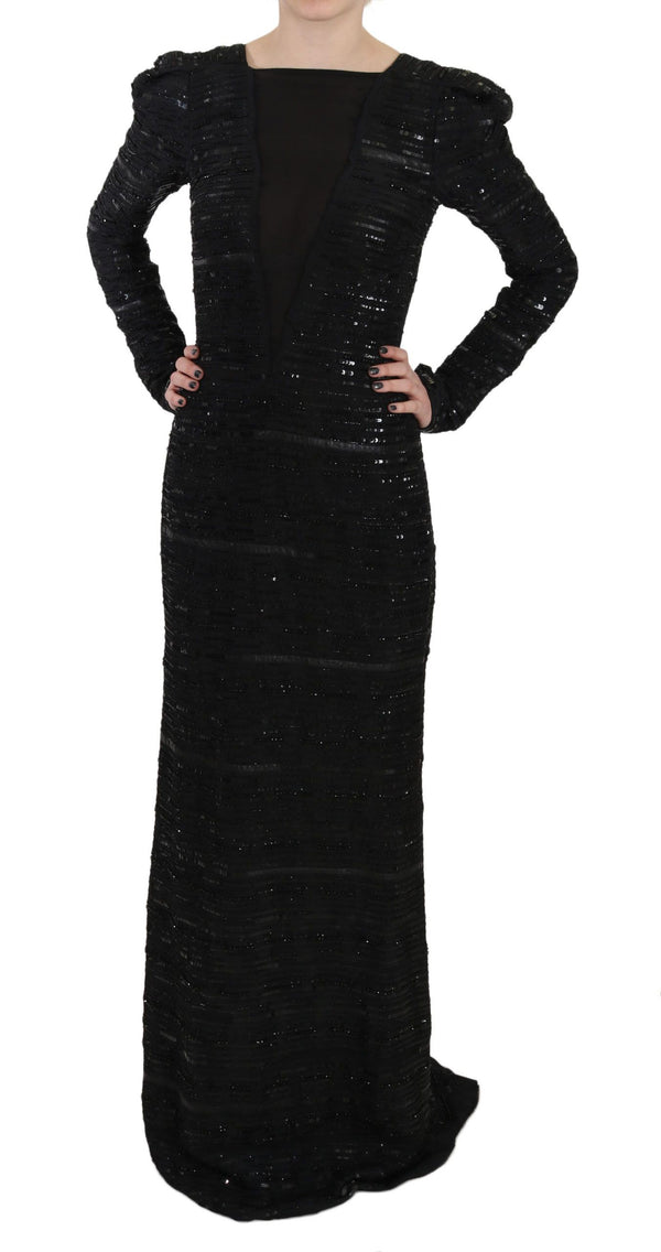 Robe maxi de gaine de soie noire avec paillettes