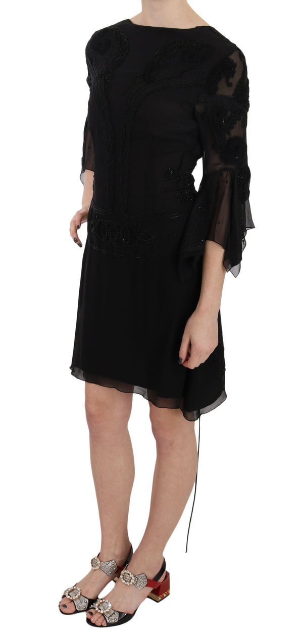 Élégant mini robe de soie à paillettes noires