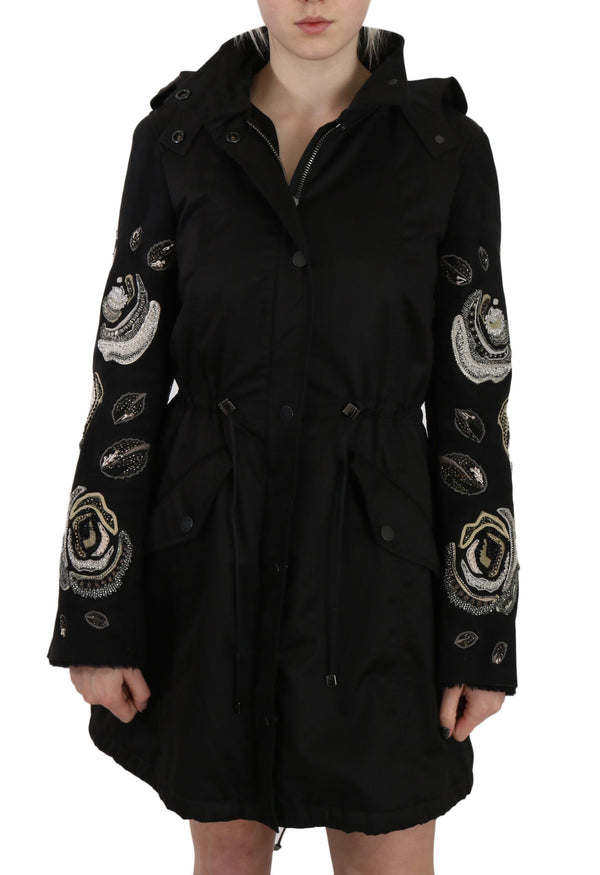 Κομψό Black Beaded Parka Jacket για γυναίκες