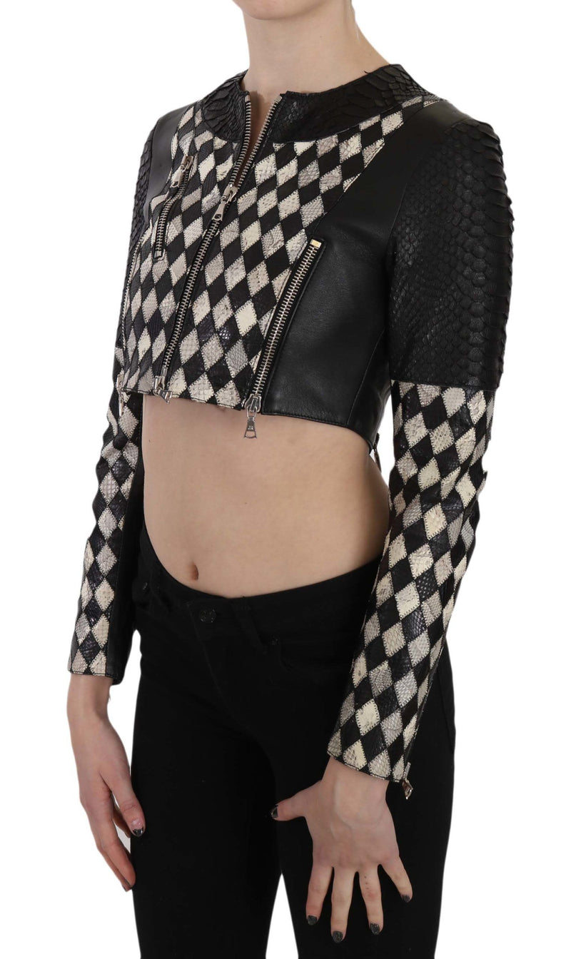 Chic Biker-inspirierte, verkürzte Lederjacke