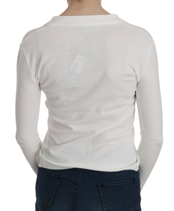 Elegante blusa blanca de cárdigan corta en V corta